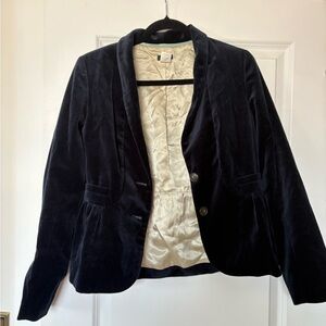 J. Crew Navy Velvet Pleated Blazer